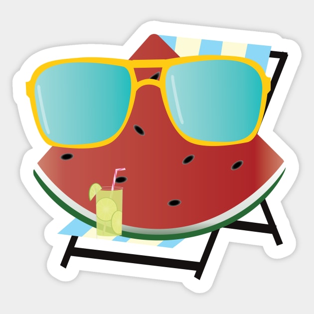 Funny Watermelon with sunglasses illustration Sticker by sigdesign